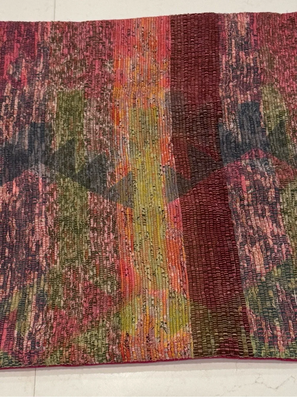 Handwoven Multicolor Textile pillow cover- Pink, Green, Yellow